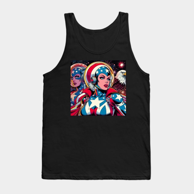 America: Female Comic Book Superhero USA 4th of July Tank Top by Woodpile